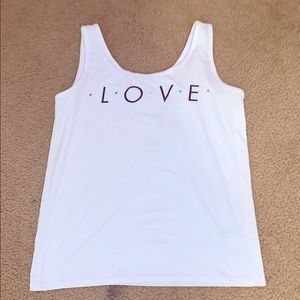 white "love" tank top